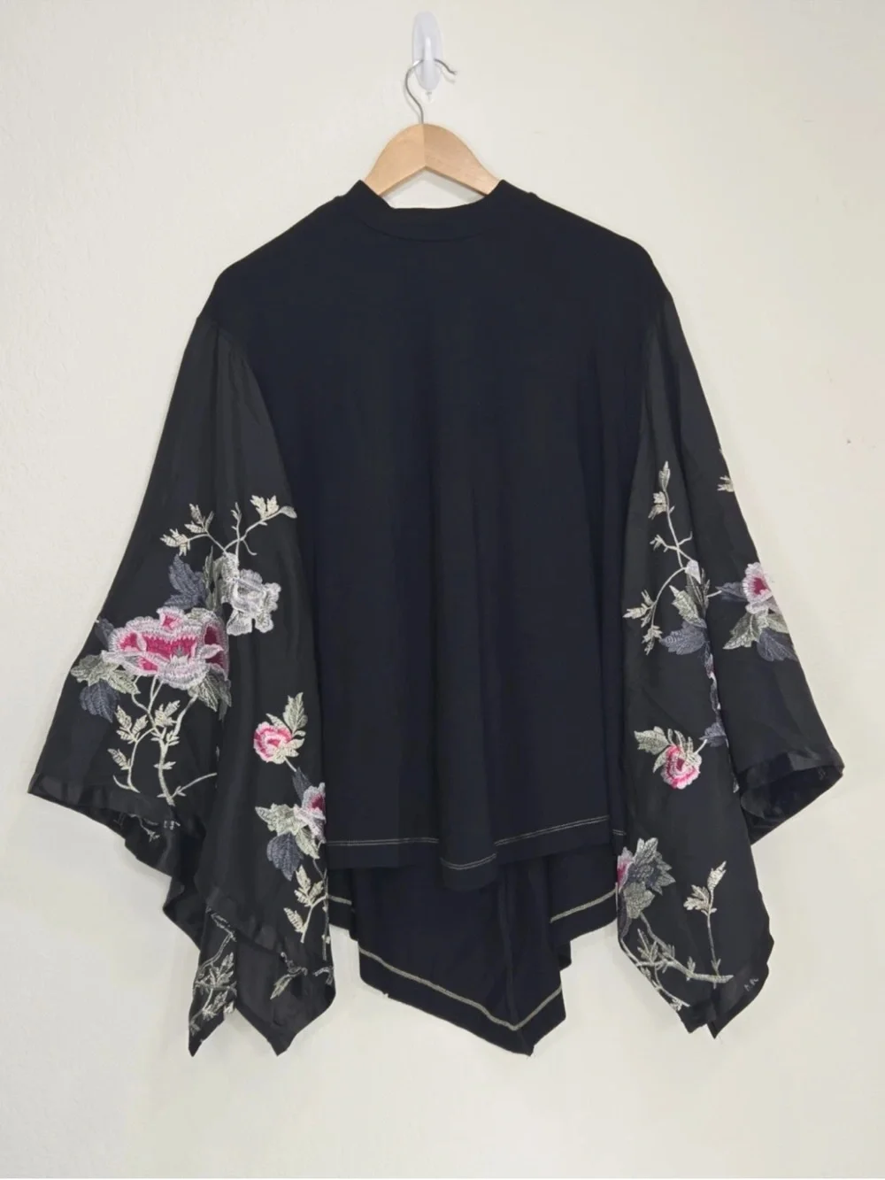 Free People Sydney Tuesday Kimono Top S Black Floral Whimsigoth Boho Fairycore